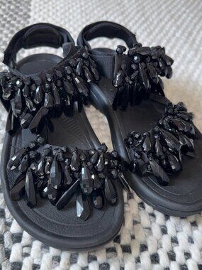 AREA x Teva Black Crystal Beaded Sandals